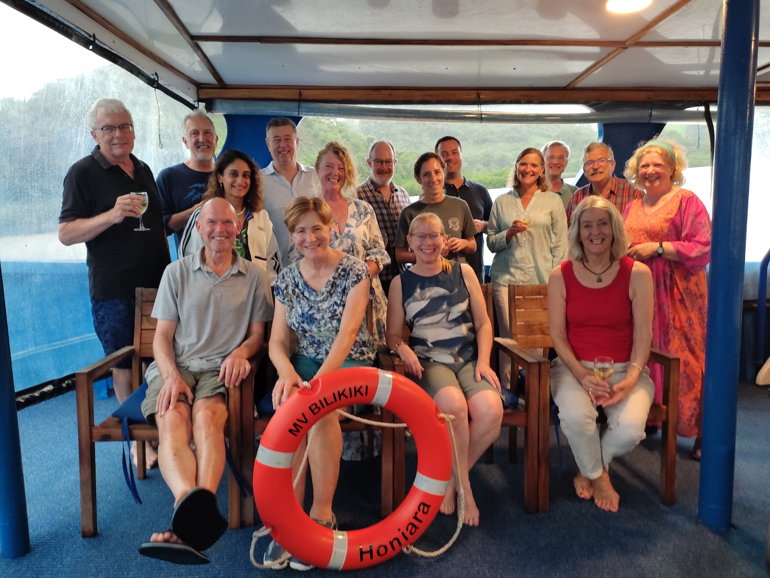 Group on board the Bilikiki in the Solomon Islands