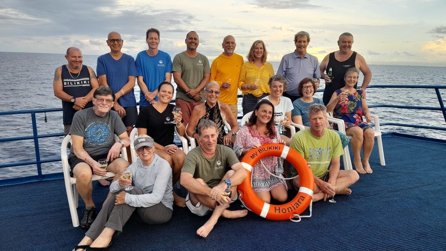 Group of divers on board Bilikiki in the Solomon Islands