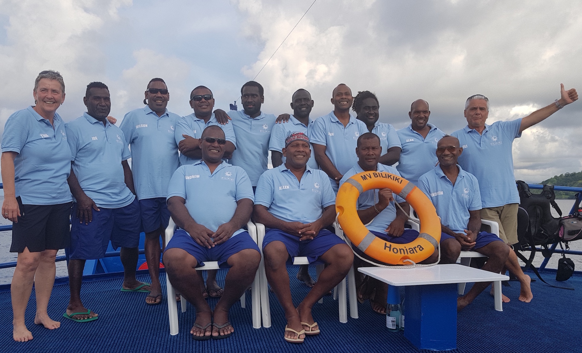 Group photo of all of the Bilikiki crew, Solomon Islands. 