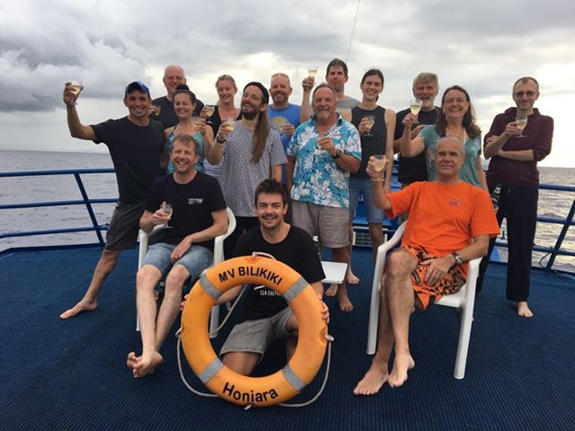 Group photo of divers onboard the Bilikiki, Solomon Islands